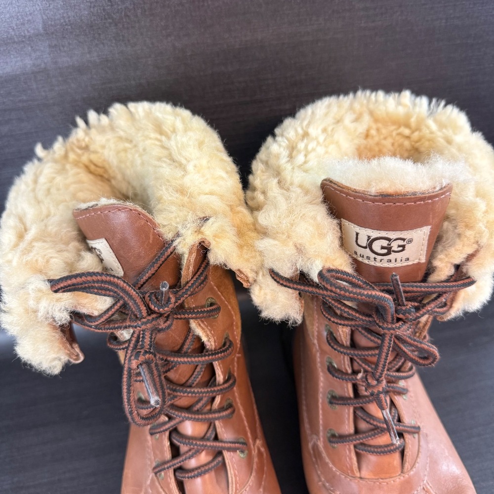 UGG Butte Mens size 8 Winter Brown Leather Waterproof Fur Lined Boots 5521 - Picture 4 of 13
